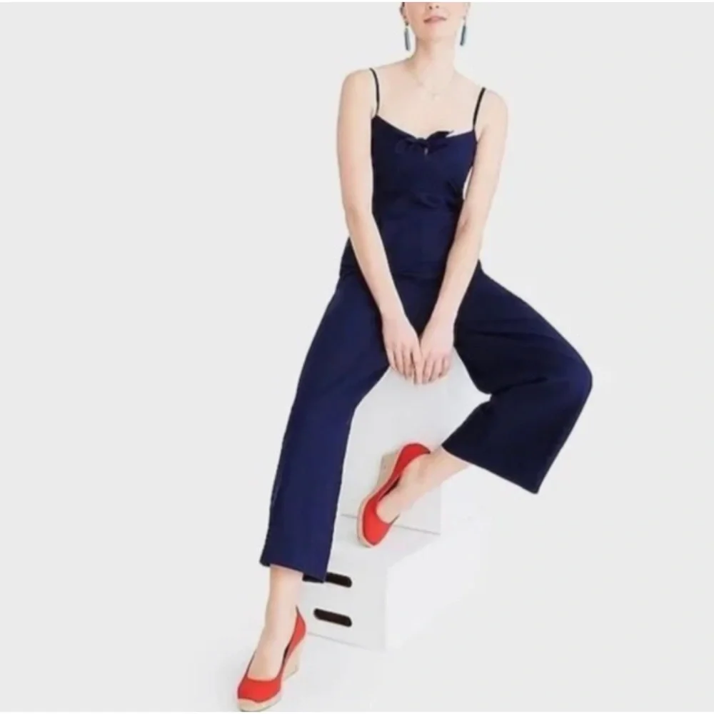 J. Crew Strappy Tie-Front Wide Leg Jumpsuit Navy - Picture 3 of 4